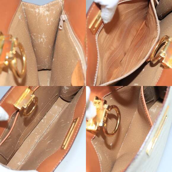 CELINE Macadam Canvas Hand Bag Pvc Leather White Gold - Picture 12 of 13